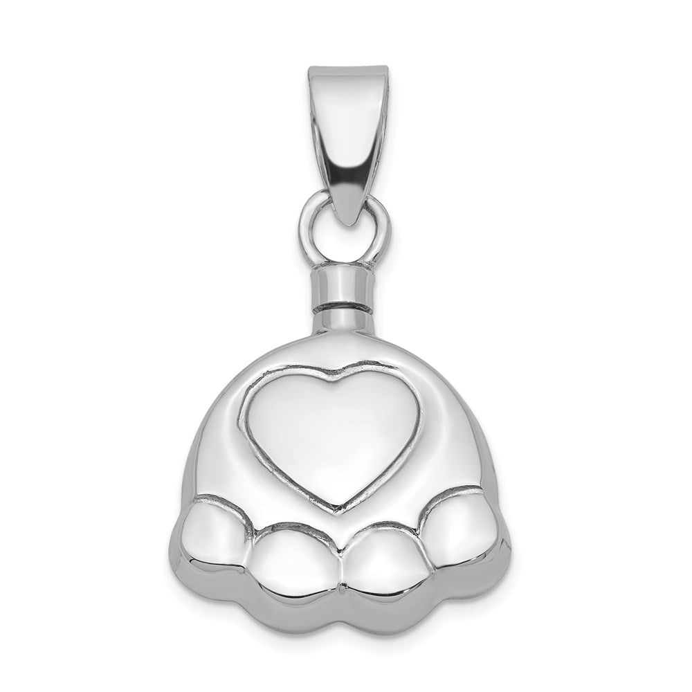 Sterling Silver Rhodium-plated Polished Puppy Paw Ash Holder Pendant, 19.1 x 17.5 mm