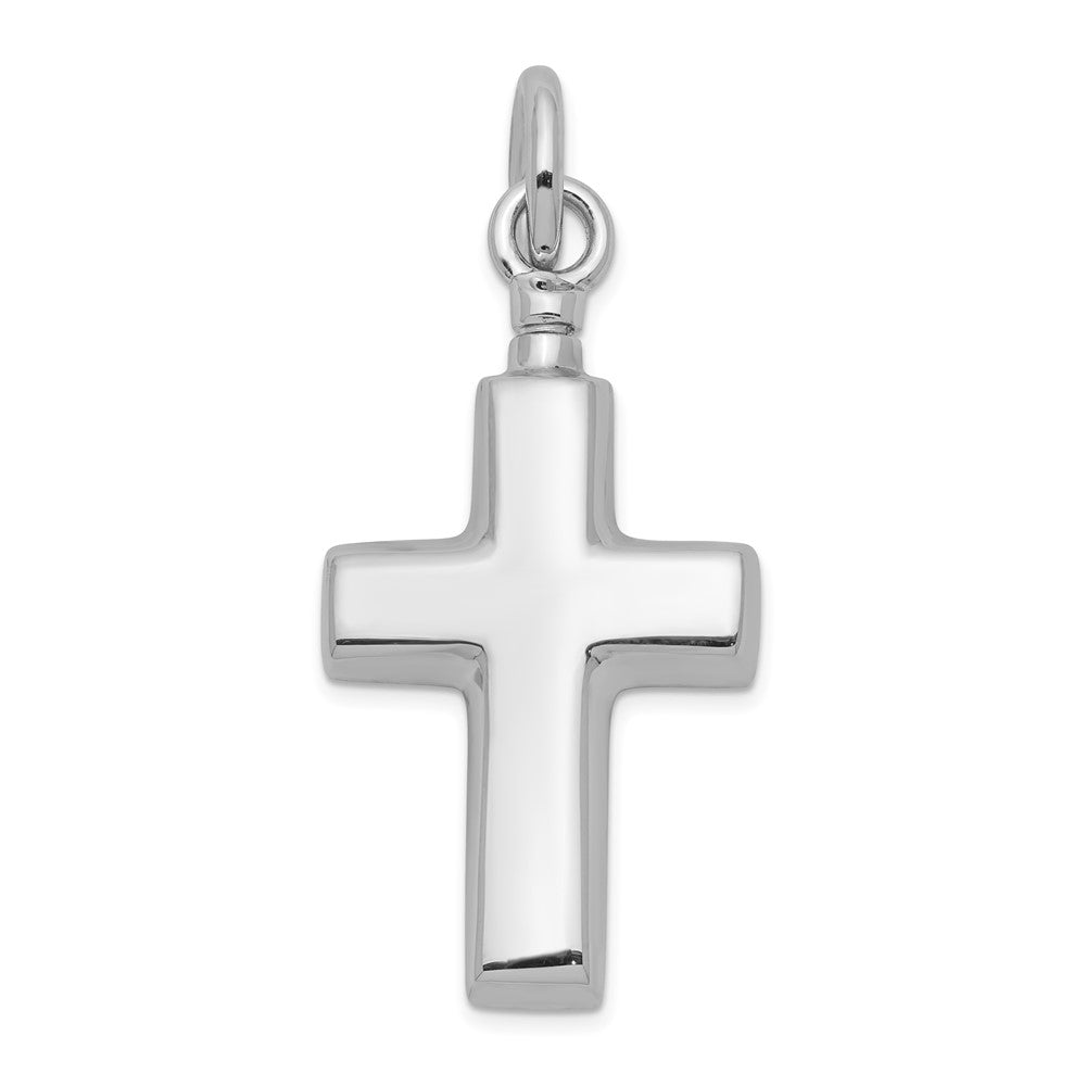Sterling Silver Rhodium-plated Polished Cross Ash Holder Pendant, 28.26 x 18.22 mm