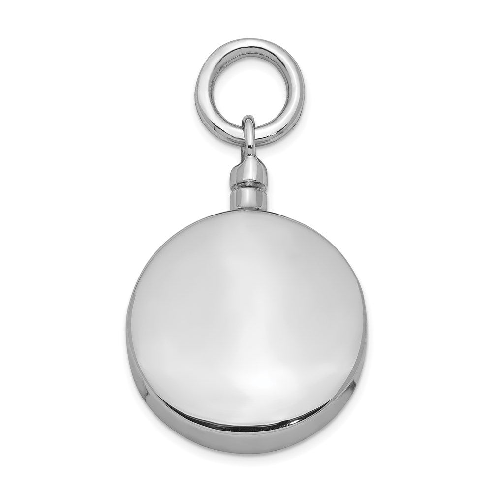Sterling Silver Rhodium-plated Polished Round Ash Holder Pendant, 24.87 x 20.22 mm