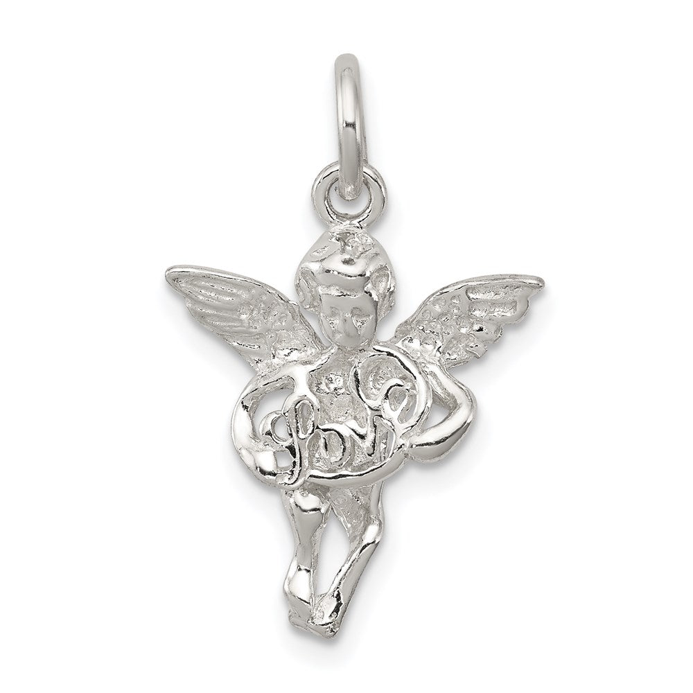 Sterling Silver Polished & Textured Angel Love Pendant, 24.51 x 15.32 mm