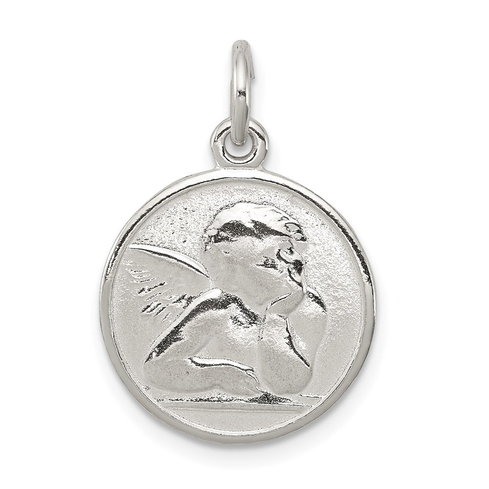 Sterling Silver Polished & Textured Small Raphael Angel Pendant, 22.69 x 15.32 mm