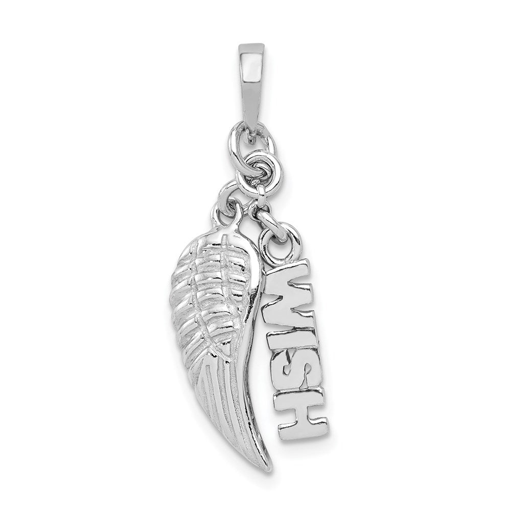 Sterling Silver Rhodium-plated Polished/Textured Wish/Angel Wing Pendant, 30.16 x 11.3 mm