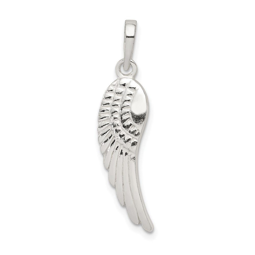 Sterling Silver Polished and Textured Angel Wing Pendant, 30.88 x 8.67 mm