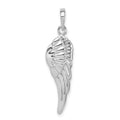 Sterling Silver Rhodium-plated Polished/Textured Angel Wing Pendant, 33.65 x 8.54 mm