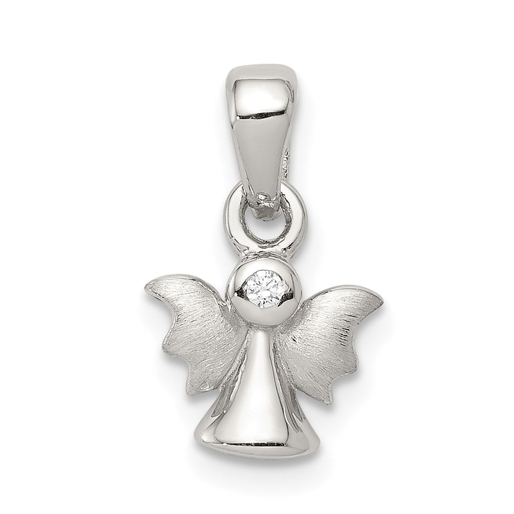Sterling Silver Rhodium-plated Polished/Satin CZ Angel Pendant, 15.2 x 8.65 mm
