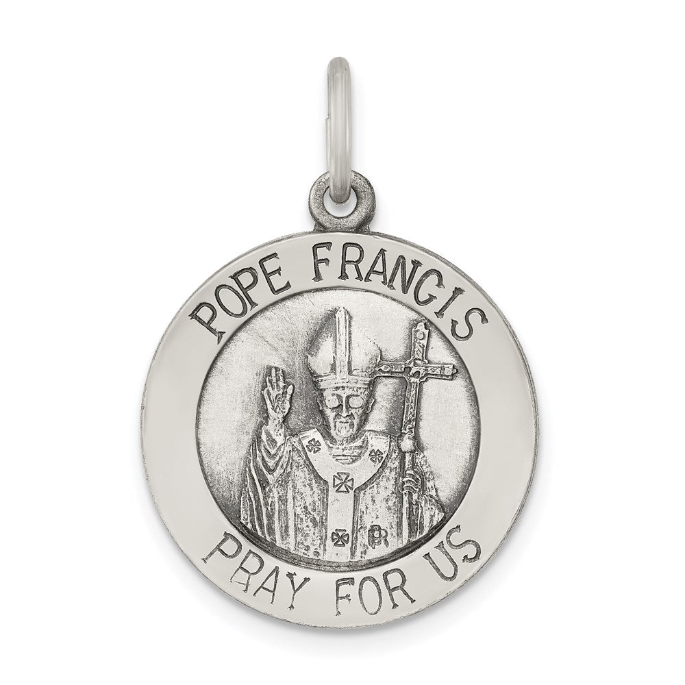 Sterling Silver Antiqued and Brushed Pope Francis Medal, 27.25 x 18.64 mm