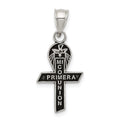 Sterling Silver Antiqued Mi Primera Communion Mini Ribbon Pendant, 26.84 x 11.8 mm