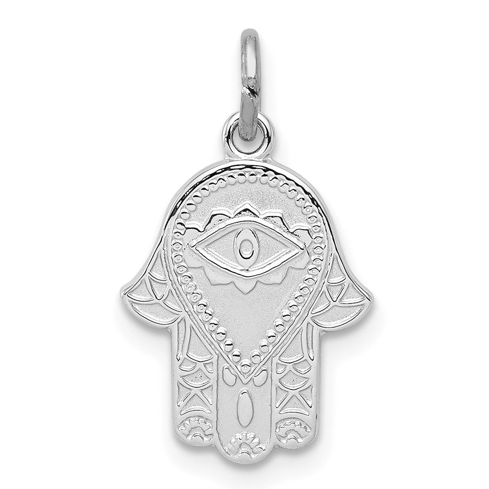 Sterling Silver Platinum-plated Polished Chamseh/Hamsa Pendant, 19.57 x 11.28 mm