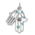 Sterling Silver Rhodium-plated Enamel Hamsa w/CZ pendant, 25.8 x 13.17 mm
