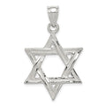 Sterling Silver Polished Star of David Pendant, 37.27 x 22.5 mm