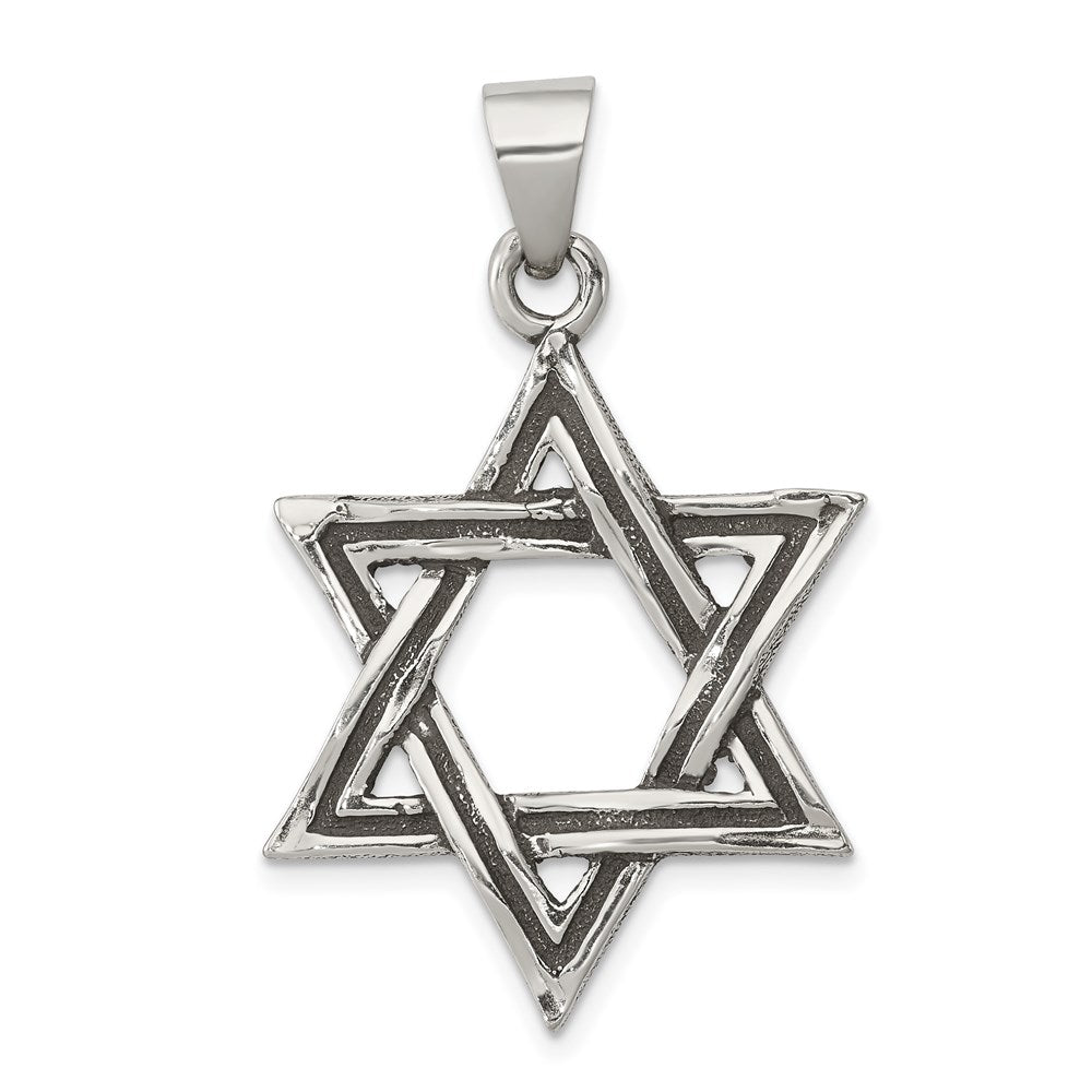Sterling Silver Antiqued Star of David Pendant, 36.83 x 22.5 mm