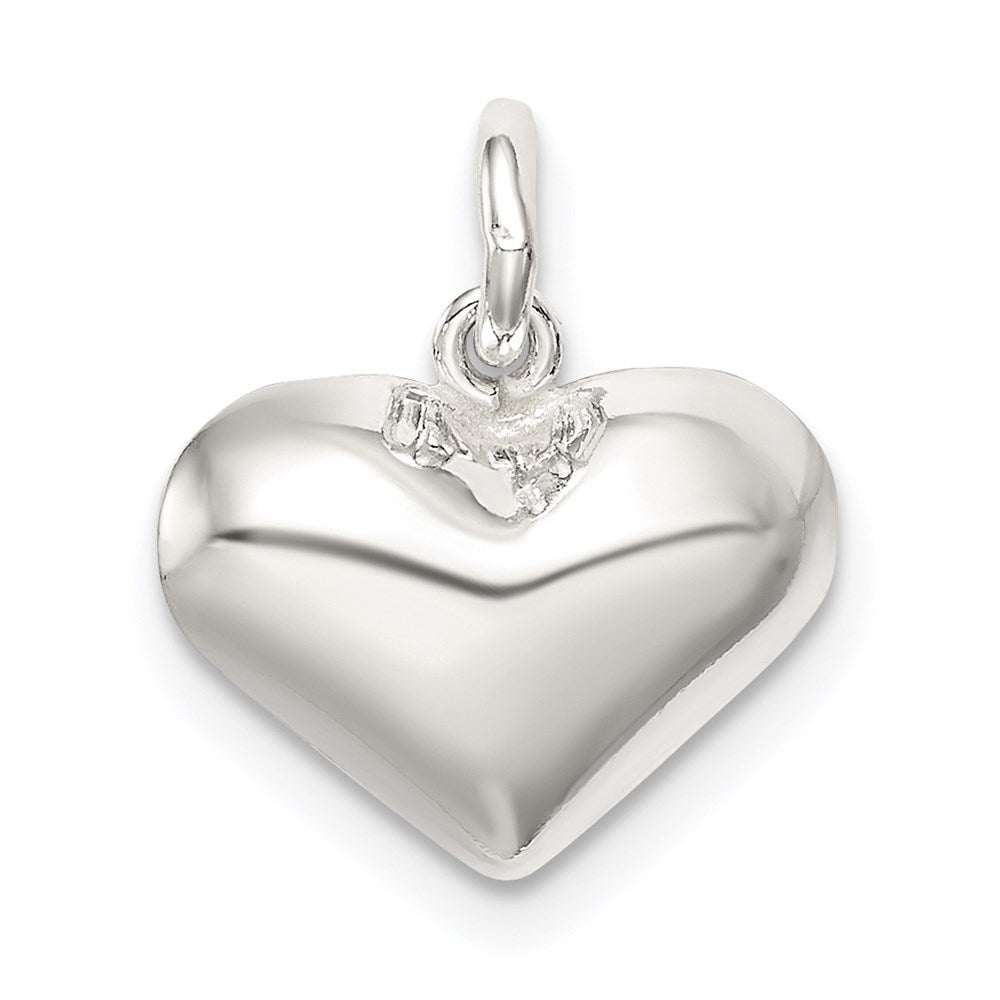 Sterling Silver Polished Puff Heart Charm, 9.6 x 12.3 mm