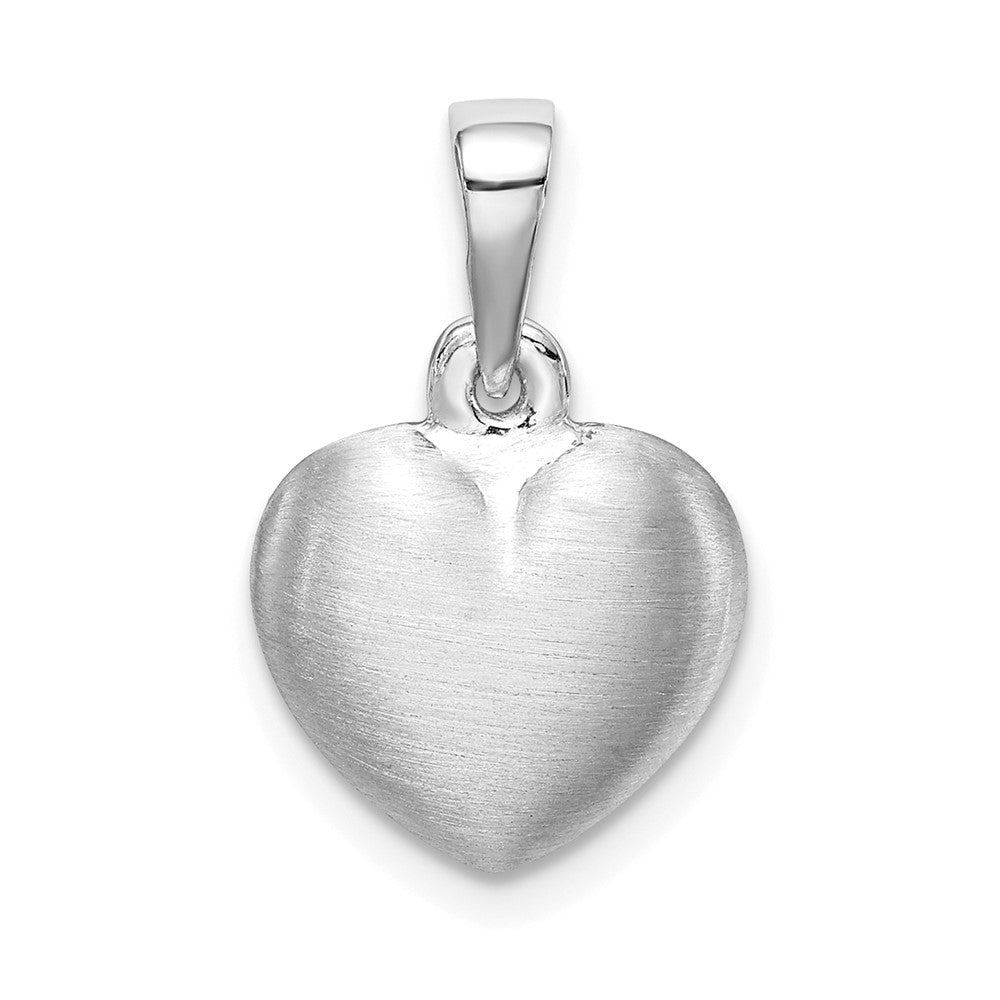 Sterling Silver Rhodium-plated Satin Heart Pendant, 11.15 mm