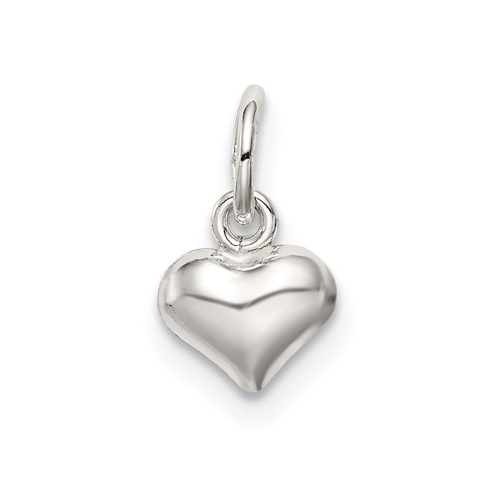 Sterling Silver Polished Puff Heart Charm, 11 x 6 mm