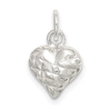 Sterling Silver Polished Diamond-cut Puff Heart Charm, 9.2 mm