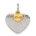 Sterling Silver Gold-plated Textured Love Charm Pendant, 13.2 mm