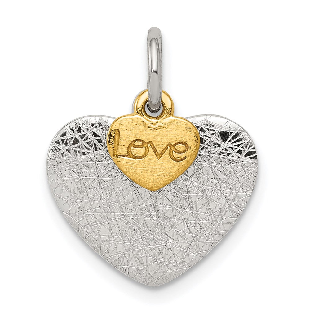 Sterling Silver Gold-plated Textured Love Charm Pendant, 13.2 mm