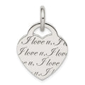 Sterling Silver Antiqued Polished 'I Love u' Engraved Heart Pendant, 22.5 mm