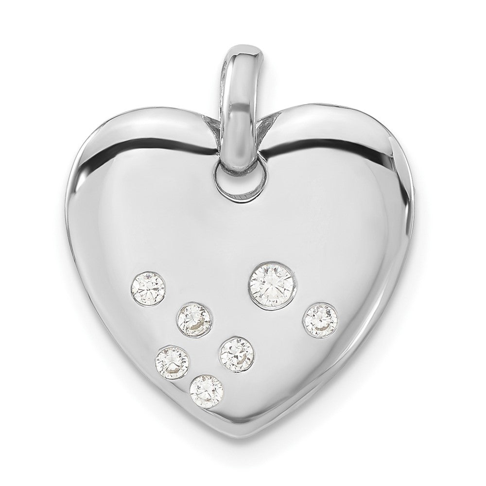 Sterling Silver Polished CZ Heart Pendant, 18 x 16 mm