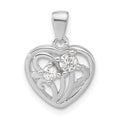 Sterling Silver Polished CZ Heart Pendant, 16.7 x 12 mm