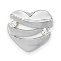 Sterling Silver Polished & Brushed CZ Heart Chain Slide, 12.45 x 13.55 mm