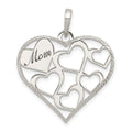 Sterling Silver Polished & Textured 'Mom' Engraved Heart Pendant, 24 mm