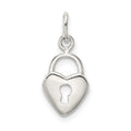 Sterling Silver Polished Heart Lock Charm, 14.2 mm
