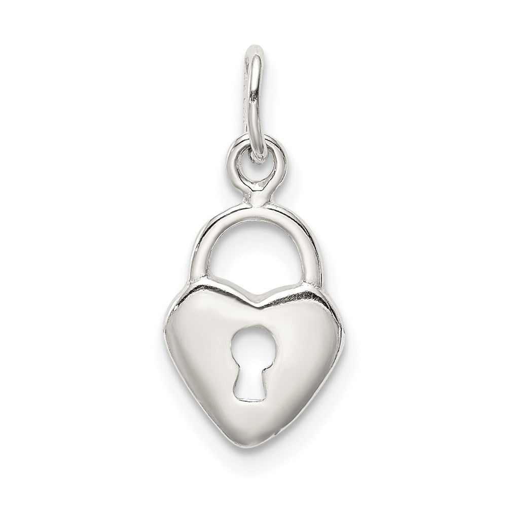 Sterling Silver Polished Heart Lock Charm, 14.2 mm