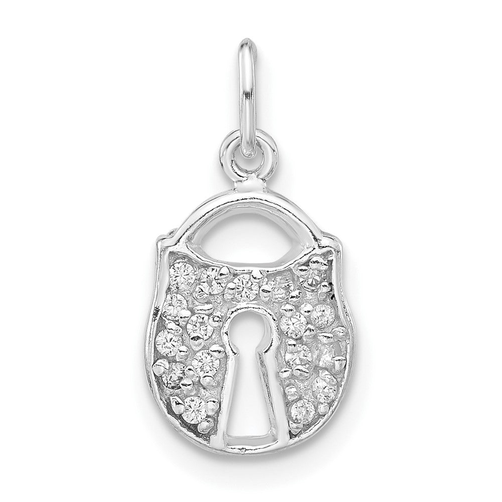 Sterling Silver Polished CZ Key Lock Charm, 18.1 x 9.35 mm