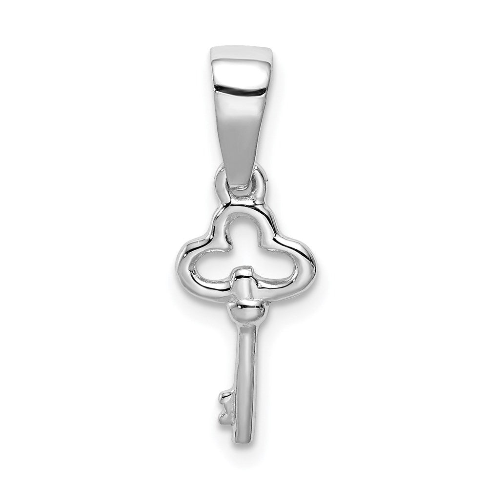 Sterling Silver Rhodium-plated Children's Key Pendant, 15.5 mm