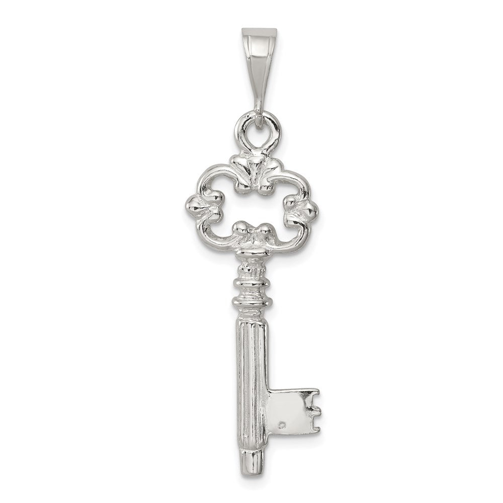 Sterling Silver Polished & Textured Key Pendant, 36 mm