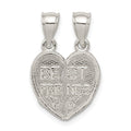 Sterling Silver Polished Mini Best Friends Break Away Heart Pendant, 15.2 mm