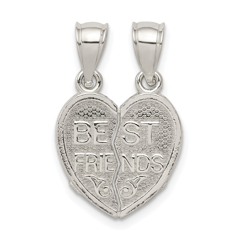 Sterling Silver Polished Mini Best Friends Break Away Heart Pendant, 15.2 mm