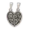 Sterling Silver Antiqued Mini Best Friends Break Away Heart Pendant, 15 mm