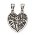 Sterling Silver Antiqued Best Friends Break Apart Heart Pendant, 19.6 mm