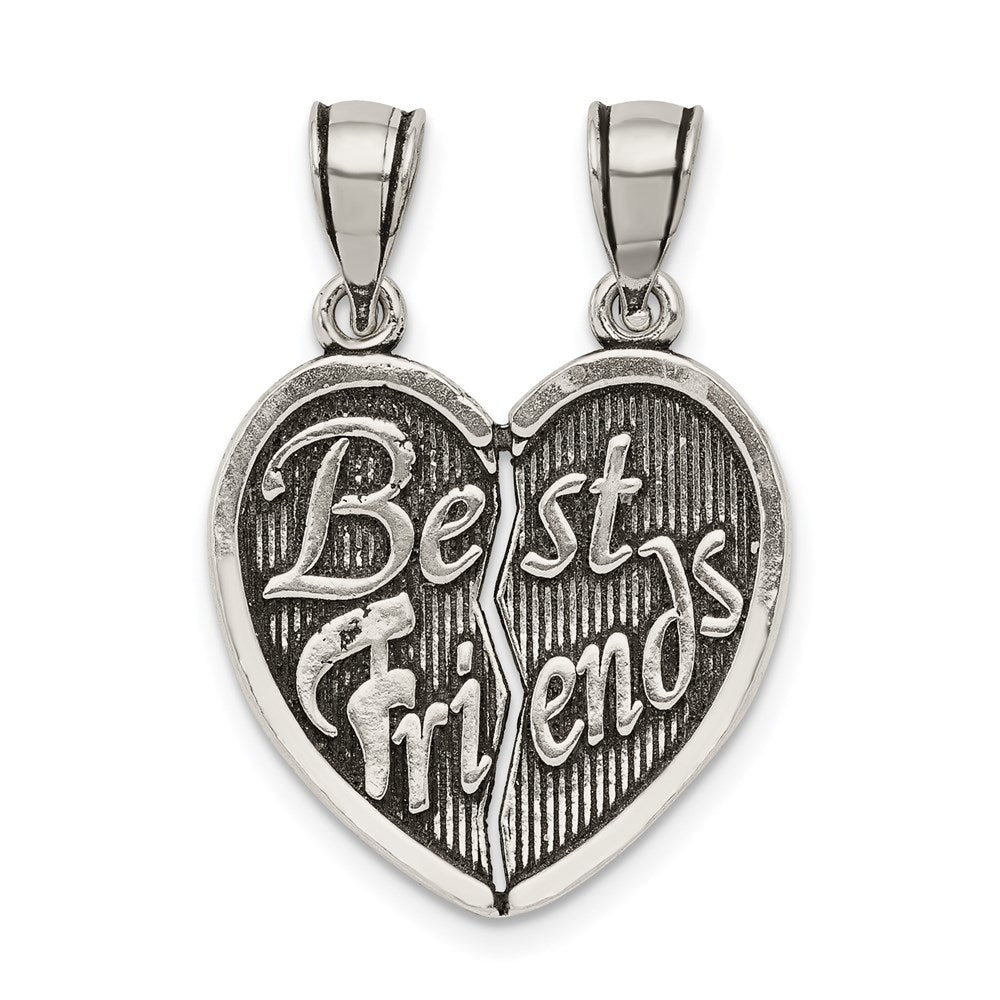Sterling Silver Antiqued Best Friends Break Apart Heart Pendant, 19.6 mm