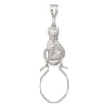 Sterling Silver Polished Sitting Cat Charm Holder Pendant, 24.5 mm