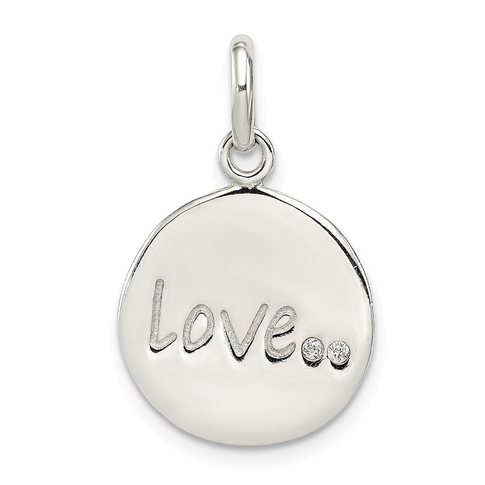 Sterling Silver Polished and Diamond-cut LOVE CZ Charm, 15.4 mm