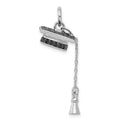 Sterling Silver Rhodium-plated Graduation Cap w/Black CZ Pendant, 29.6 x 13.3 mm