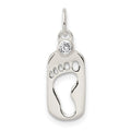 Sterling Silver Polished Footprint CZ Charm, 15 mm