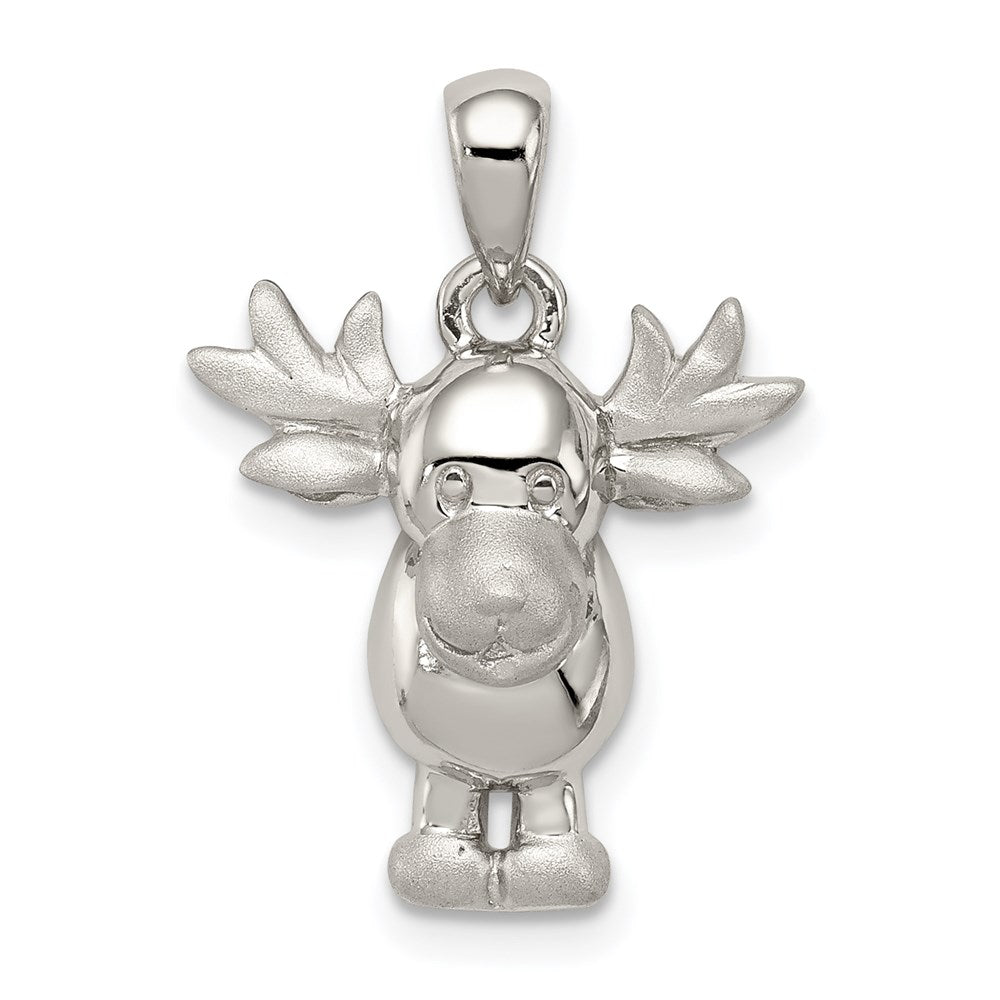 Sterling Silver Rhodium-plated Polished/Satin Moose Pendant, 15 mm