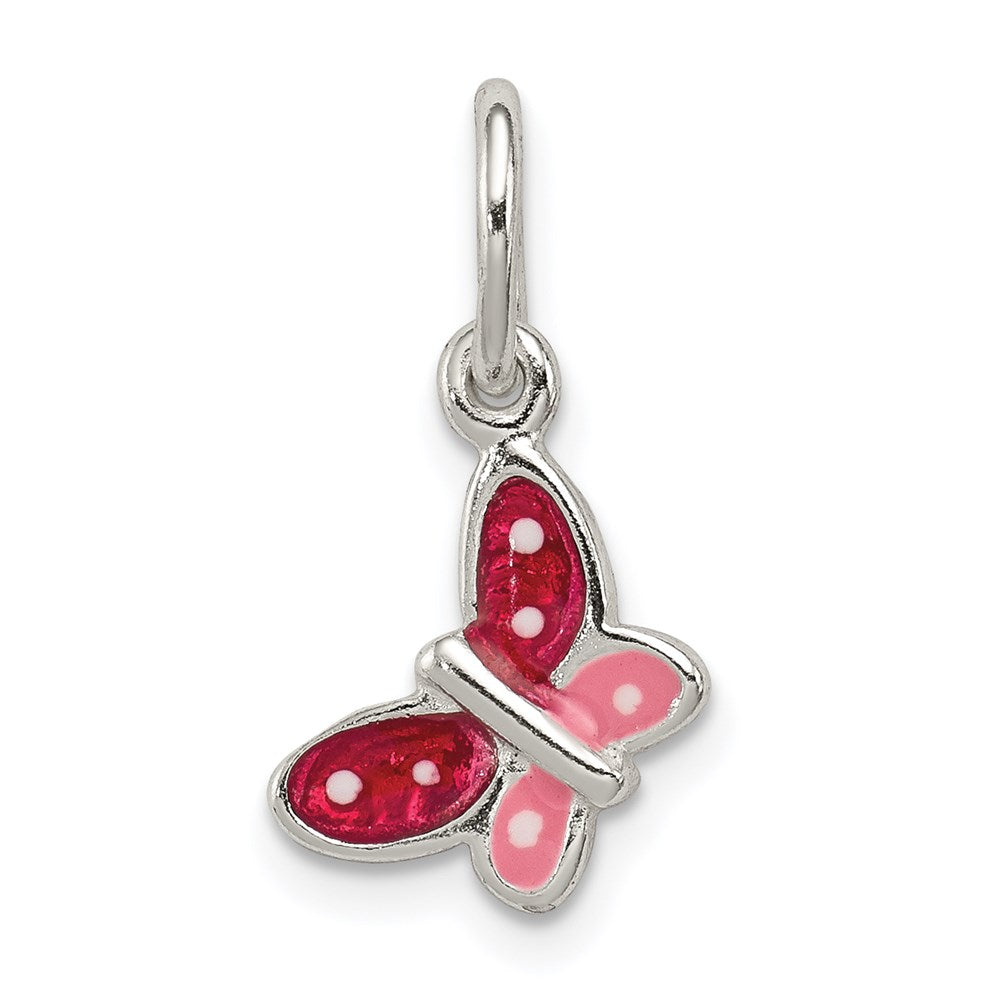 Sterling Silver Polished Enamel Butterfly Charm, 12 mm