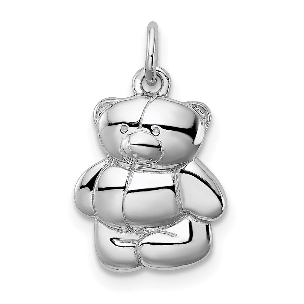 Sterling Silver Rhodium-plated Teddy Bear Pendant, 12.5 mm
