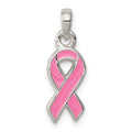 Sterling Silver Polished Pink Enameled Ribbon Pendant, 19 x 7 mm
