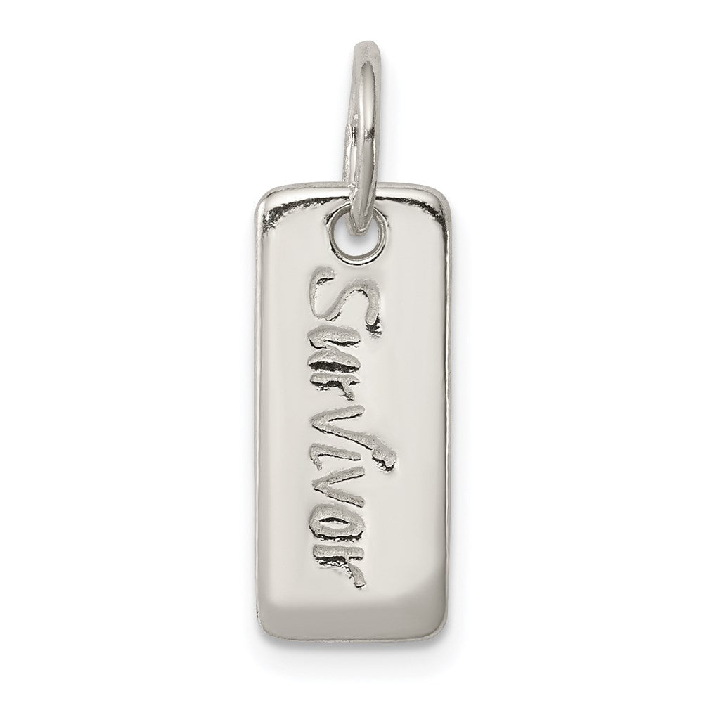 Sterling Silver Polished COURAGE/SURVIVOR Reversible Charm, 22 x 7 mm