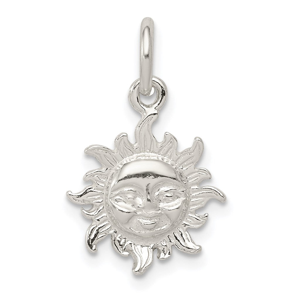 Sterling Silver Polished Face in Sun Pendant, 13 x 13 mm