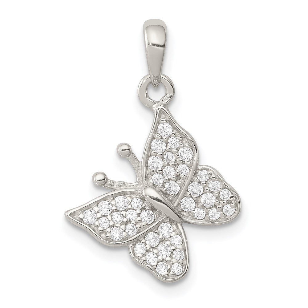Sterling Silver Rhodium-plated CZ Butterfly Pendant, 17.2 x 14.8 mm
