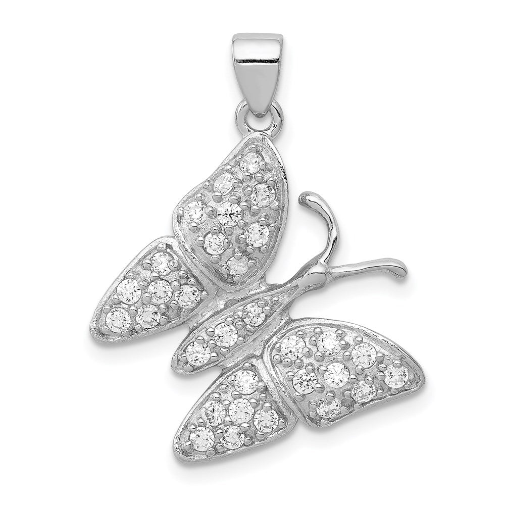Sterling Silver Rhodium-plated CZ Butterfly Pendant, 21.5 x 21.85 mm