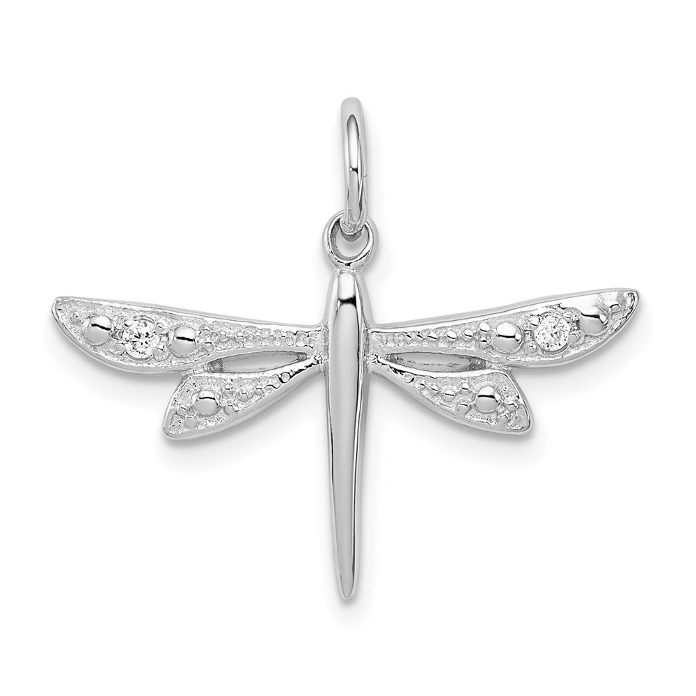 Sterling Silver Rhodium-plated CZ Dragonfly Pendant, 15.25 x 23.5 mm