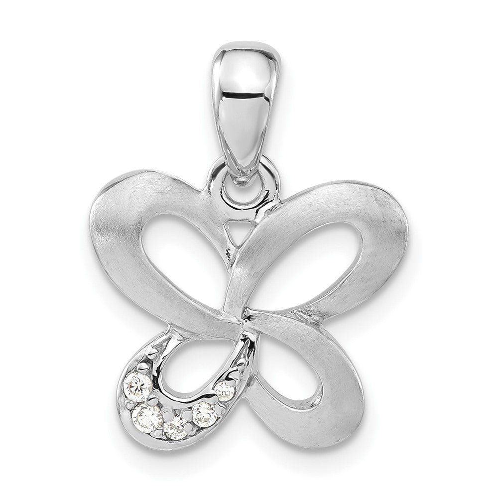 Sterling Silver Satin CZ Butterfly Pendant, 20.5 x 15.7 mm